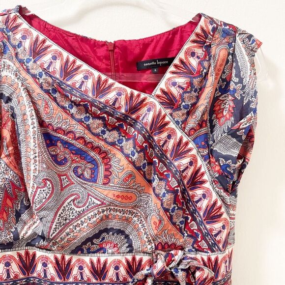 Nanette Lepore Silk Midi Faux-Wrap Paisley Dress - Size 6 - Picture 2 of 5